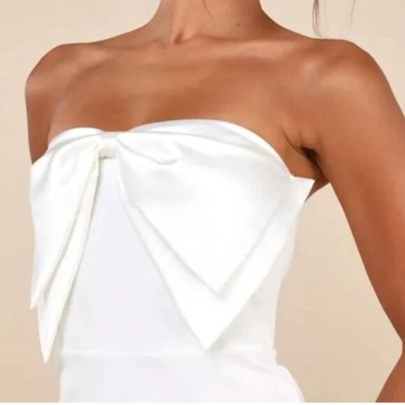 Lulus adorable sultriness white strapless bodycon big bow dress size small NWOT - Picture 3 of 4